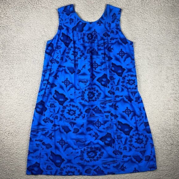 Ui Maikai Blue Hibiscus Tropical Island Vintage Hawaiian Mumu Dress Womens XL - Picture 6 of 10